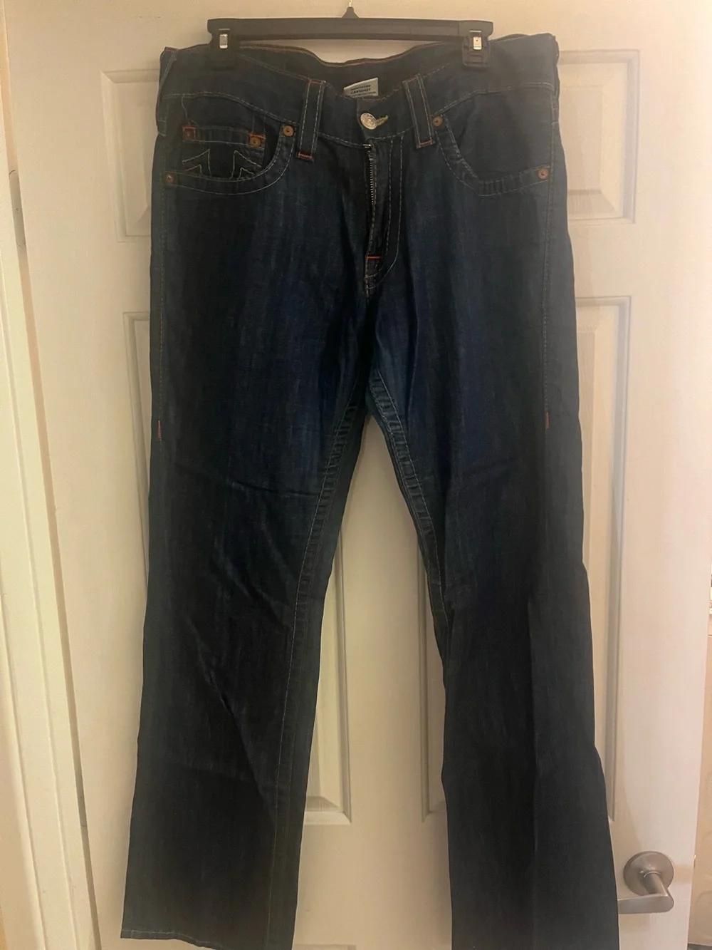 Vintage True Religion Men's Dark Blue Straight-Leg Jeans - Unknown Brand